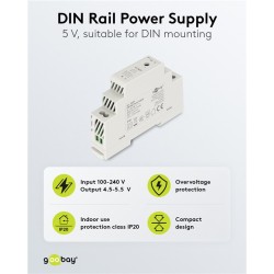 goobay napájecí zdroj do DIN lišty 5 V (DC), max.proud 2.4 A, výkon 12 W
