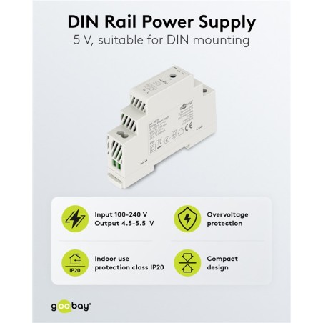 goobay napájecí zdroj do DIN lišty 5 V (DC), max.proud 2.4 A, výkon 12 W