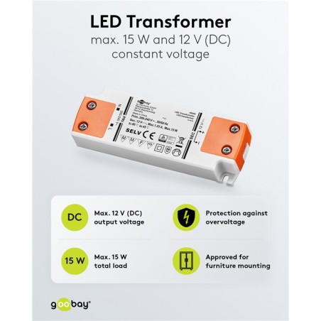 goobay LED transformátor s napětím 12V pro LED pásky, výkon 15W