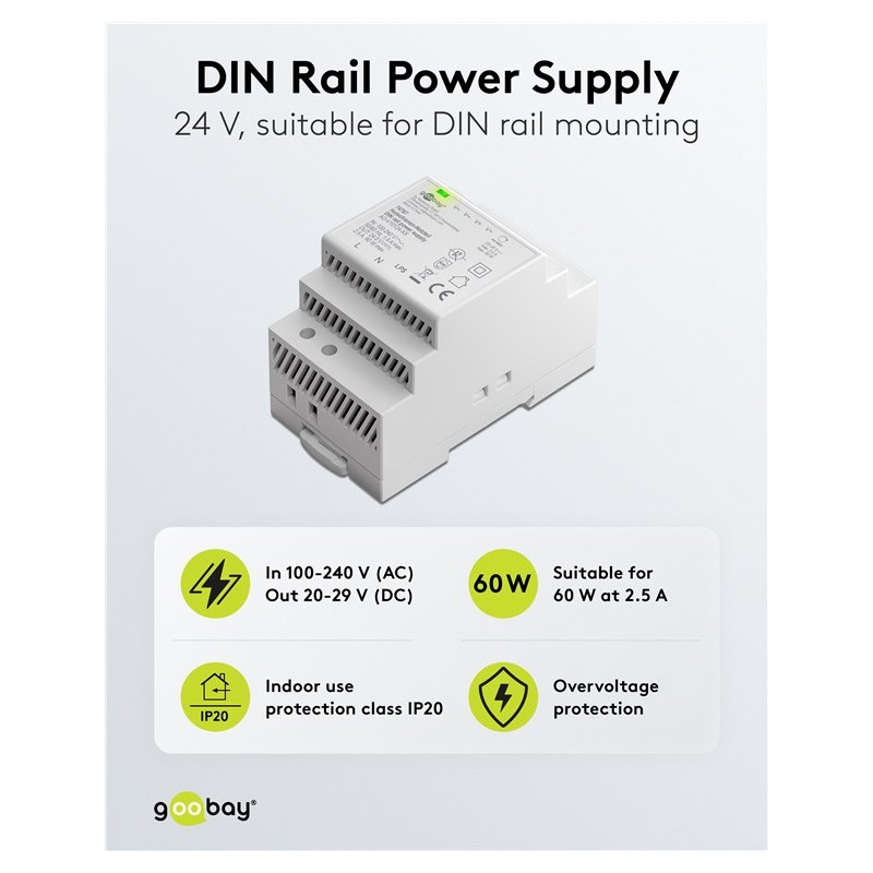 goobay napájecí zdroj do DIN lišty 24 V (DC), max.proud 2.5 A, výkon 60 W