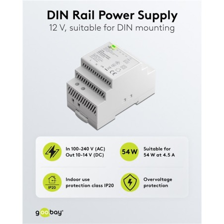 goobay napájecí zdroj do DIN lišty 12 V (DC), max.proud 4.5 A, výkon 54 W