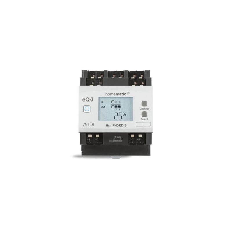 Homematic IP Stmívací akční člen s LCD - na DIN lištu, 3 kanály - HmIP-DRDI3