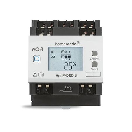 Homematic IP Stmívací akční člen s LCD - na DIN lištu, 3 kanály - HmIP-DRDI3