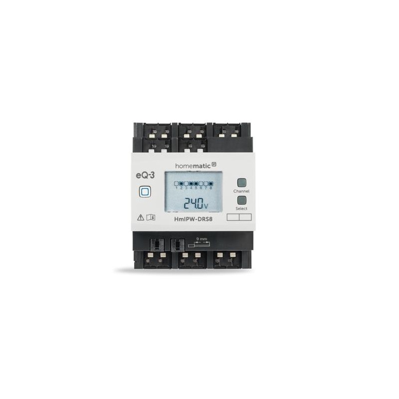 Homematic IP Drátový spínací akční člen s LCD - až 80A, na DIN lištu, 8 kanálů - HmIPW-DRS8