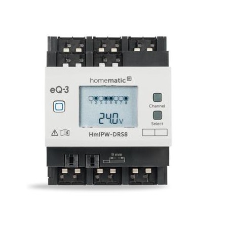 Homematic IP Drátový spínací akční člen s LCD - až 80A, na DIN lištu, 8 kanálů - HmIPW-DRS8