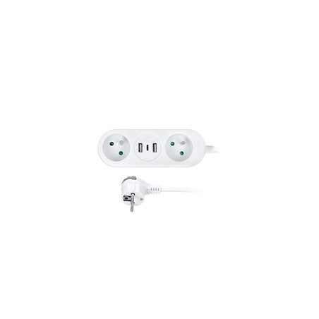 Solight 2z + USB A+C 17W, cestovní prodlužovací přívod 1.5m, bílý