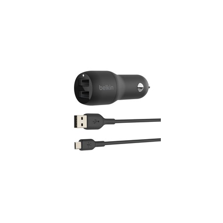 Belkin Dual USB-A Charger Car/W/Micro-USB Cable 1M 24W Black