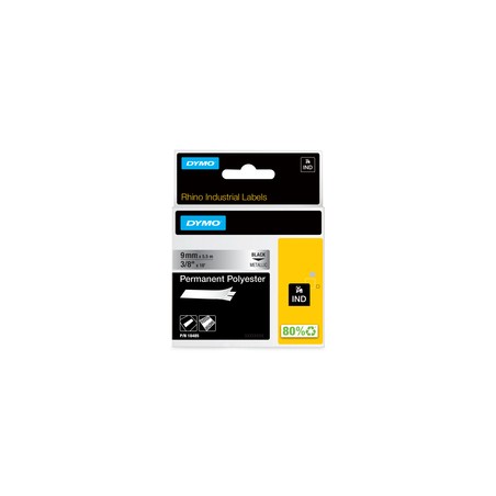Dymo RHINO Tape Ind Polyester/9MM X 5.5M Black ON Metallic