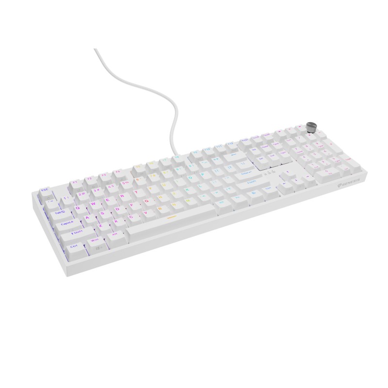 Herní mechanická klávesnice Genesis THOR 404/RGB/Outemu Peach Silent/Drátové USB-A/US layout/Bílá