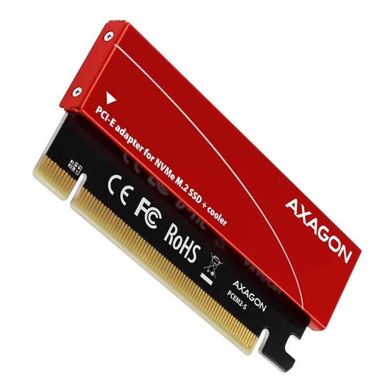 AXAGON PCEM2-S, PCIe x16 - M.2 NVMe M-key slot adaptér, kovový kryt pro pasivní chlazení