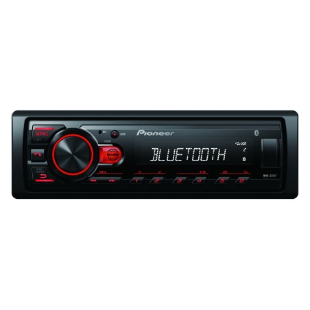 Pioneer MVH-230 autorádio s USB a Bluetooth s integrovaným mikrofonem červené