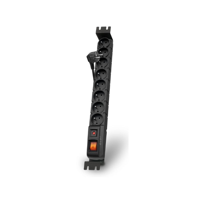 Acar S8 FA Rack 1,5m kabel, 8 zásuvek, přepěťová ochrana, do racku, černá