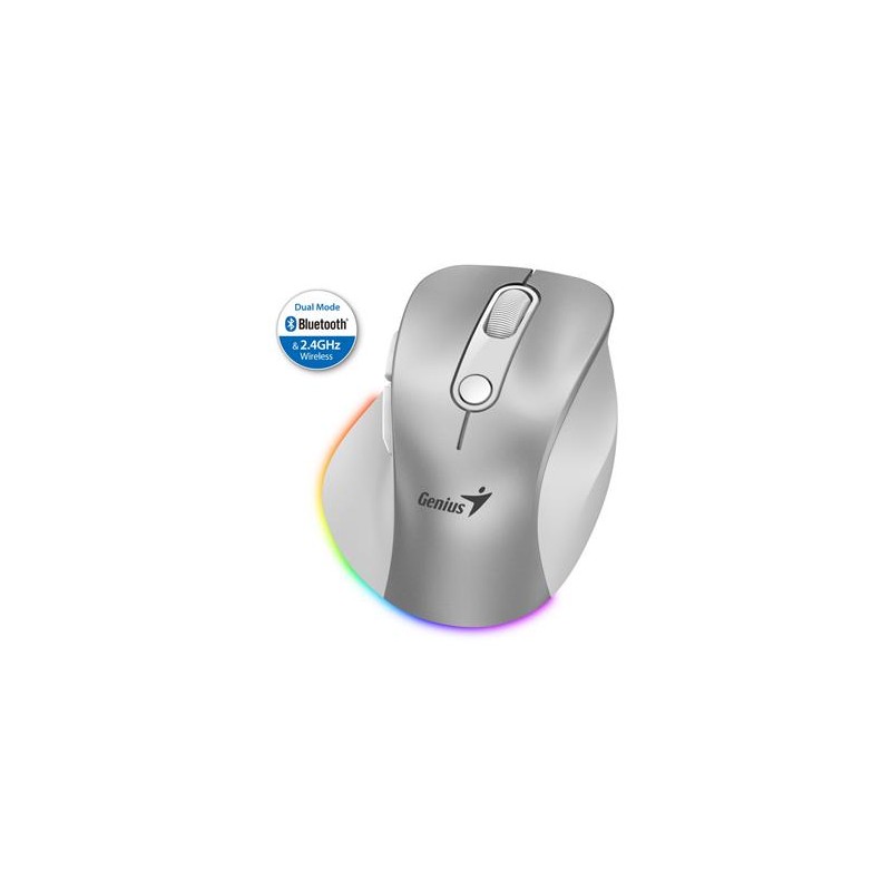 Genius Ergo 9000S Pro/Ergonomická/Optická/Pro praváky/2 400 DPI/USB+BT/Stříbrná