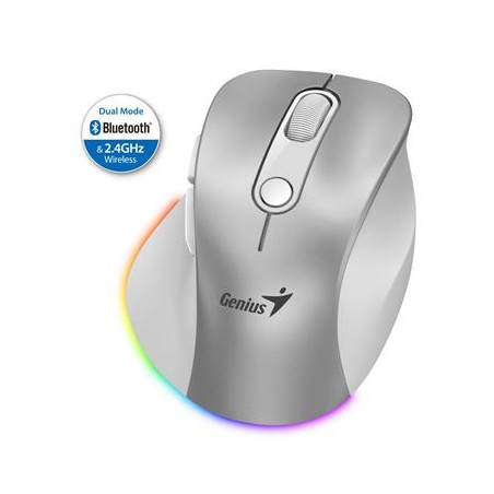 Genius Ergo 9000S Pro/Ergonomická/Optická/Pro praváky/2 400 DPI/USB+BT/Stříbrná