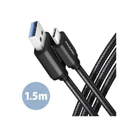 AXAGON BUCM3-AM15AB, SPEED kabel USB-C - USB-A, 1.5m, USB 3.2 Gen 1, 3A, ALU, oplet, černý