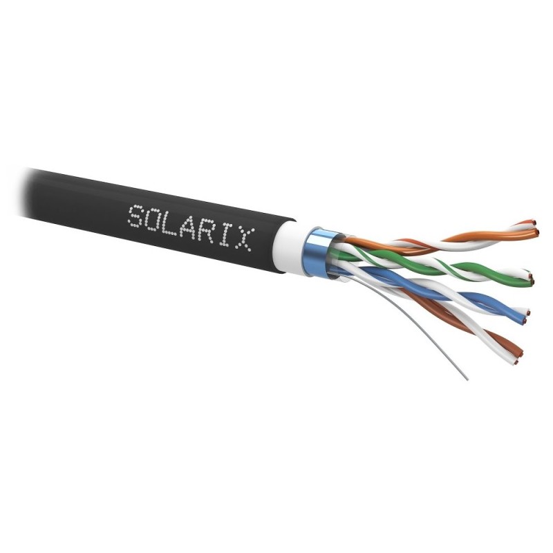 Instalační kabel Solarix venkovní FTP, Cat5E, drát, PVC+PE, dvojitý plášť, cívka 305m