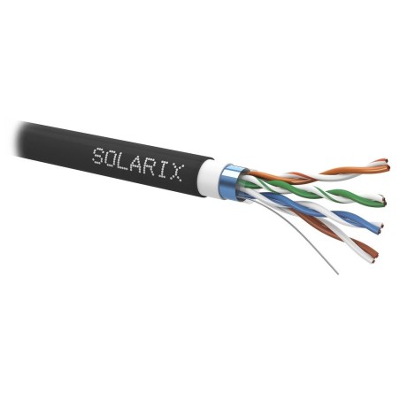 Instalační kabel Solarix venkovní FTP, Cat5E, drát, PVC+PE, dvojitý plášť, cívka 305m