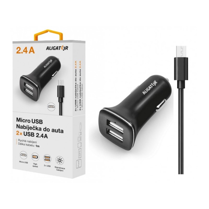 ALIGATOR Nabí. do auta microUSB 2,4A TCH černá