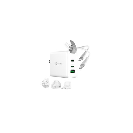 65W GAN USB-C 3-PORT TRAVELER/CHARGER CHANGEABLE AC USB-C CABL