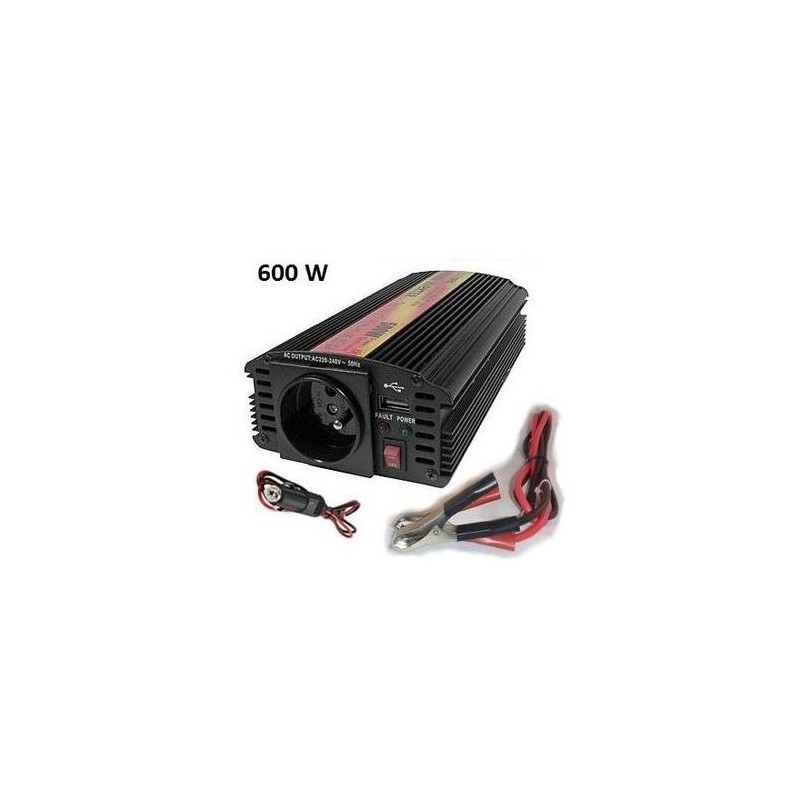 Měnič napětí Carspa CAR600U-122 12V/230V+USB 600W, modifikovaná sinus