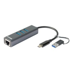 D-Link USB-C/USB to Gigabit Ethernet Adapter with 3 USB 3.0 Ports