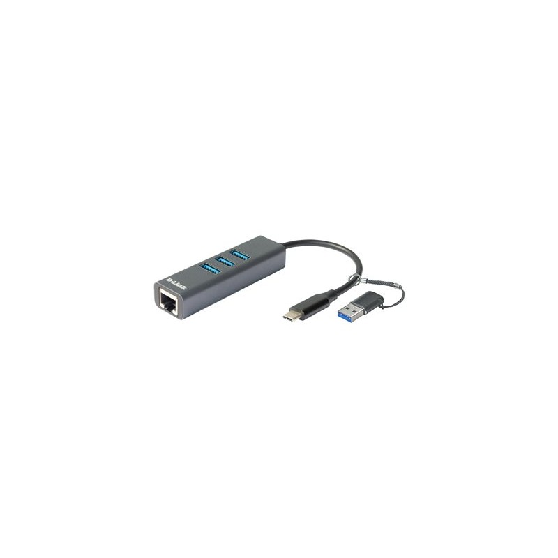 D-Link USB-C/USB to Gigabit Ethernet Adapter with 3 USB 3.0 Ports