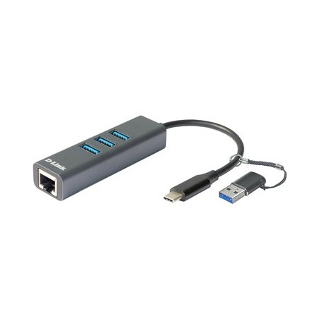 D-Link USB-C/USB to Gigabit Ethernet Adapter with 3 USB 3.0 Ports