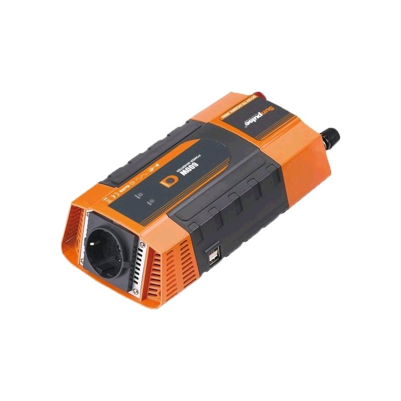 Měnič napětí Carspa PID600 12V/230V+2xUSB 600W, modifikovaná sinus, digitální display