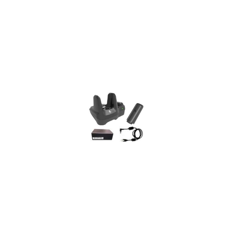 MC22/MC27 Charge and comm kit, inc. single-slot charge/comm. Cradle, battery pack, power supply and DC cable. AC cord sold