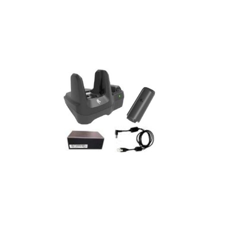 MC22/MC27 Charge and comm kit, inc. single-slot charge/comm. Cradle, battery pack, power supply and DC cable. AC cord sold
