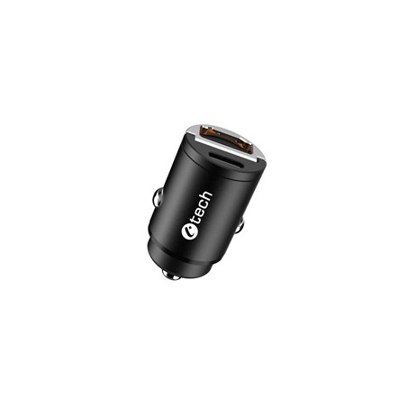 C-TECH nabíječka USB do auta UCC-02, 1x Type C + 1 x Type A, 30W