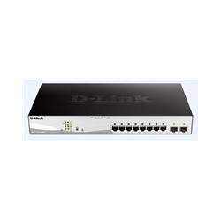 D-Link DGS-1210-10MP 10-port Gigabit Smart+ PoE Switch, 8x GbE PoE+, 2x SFP, PoE 130W, fanless