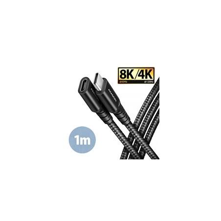 AXAGON BUCM32-CF10AB prodlužovací kabel USB-C (M) - USB-C (F), 1m, USB 20Gbps, PD 240W 5A, 8K HD, ALU, oplet, černý
