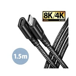AXAGON BUCM32-CF15AB prodlužovací kabel USB-C (M) - USB-C (F), 1.5m, USB 20Gbps, PD 240W 5A, 8K HD, ALU, oplet, černý