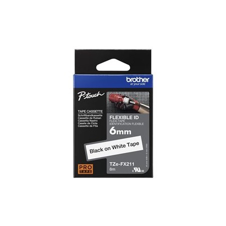 BROTHER TZEFX211 - kazeta TZ šířky 6mm, flexibilní páskou TZE-FX211, bílá/černé písmo