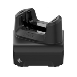 Single-slot charging cradle with USB comm. for TC22/TC27 devices with a boot. PWR-BGA12V50W0WW, CBL-DC-388A1-01, and AC cord