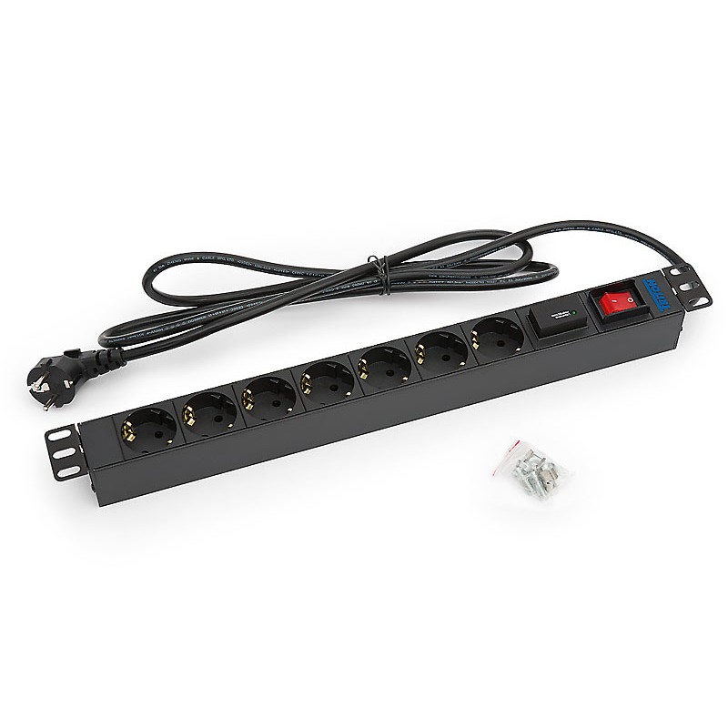 TRITON 19" rozvodný panel 1U 7 x zásuvka podle DIN, max. 16 A