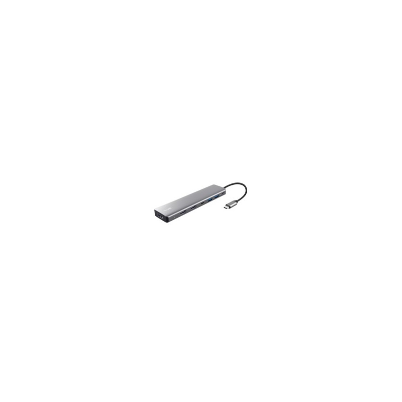 TRUST Dokovací stanice DALYX 7v1, 1xDP, 2xHDMI, 2xUSB-C, 2xUSB, šedá