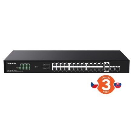 Tenda TEG1128P-24-250W (24xPoE 802.3af/at 10/100/1000Mbps, Uplink 2xRJ45 + 2xSFP) 230W