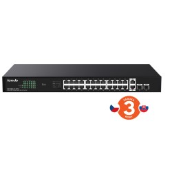 Tenda TEG1128P-24-410W (24xPoE 802.3af/at 10/100/1000Mbps, Uplink 2xRJ45 + 2xSFP) 370W