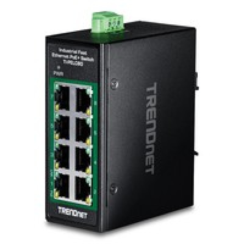 TRENDnet 8-Port Industrial Fast Etherne/PoE+ DIN-Rail Mini Switch