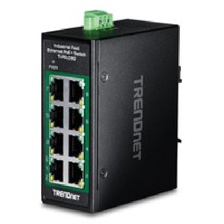 TRENDnet 8-Port Industrial Fast Etherne/PoE+ DIN-Rail Mini Switch