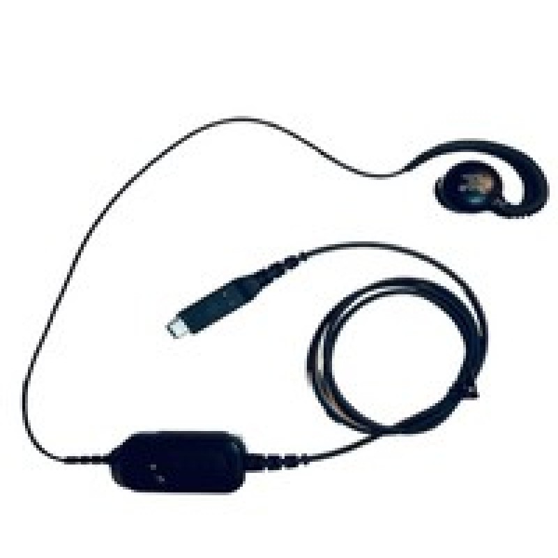 USB-C Wired Headset for PTT + VoIP w/ rotating ear piece for right/left ear wearing. Includes built-in PTT button and volume