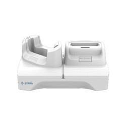 HC2X/HC5X Healthcare white single slot charge only cradle for 1 device and 1 battery. Power supply, DC and AC Line Cord sold