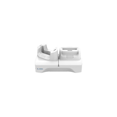 HC2X/HC5X Healthcare white single slot charge only cradle for 1 device and 1 battery. Power supply, DC and AC Line Cord sold