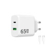 WG - Síťová nabíječka GaN 2x USB 65W, 1x USB-C PD 65W + 1x USB-A QC 3.0 18W, kabel Type-C na Type-C, bílá