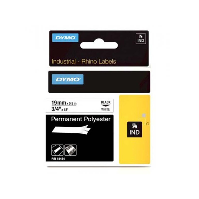 Dymo RHINO Tape Polyester 19MM/5.5M/Black ON White