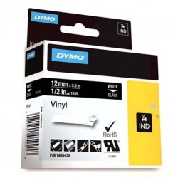 RHINO TAPE VINYL 12MM/5.5M/WHITE ON BLACK GR