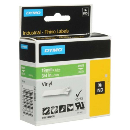 Dymo RHINO Band Ind Vinyl 19MMX5.5M/White ON Green
