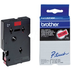 Brother originální páska do tiskárny štítků, Brother, TC-491, černý tisk/červený podklad, laminovaná, 7.7m, 9mm
